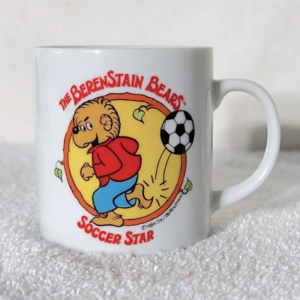 Vintage 1984 S. J. Berenstain Brother Bear Soccer Star Ceramic Coffee  Mug Rare